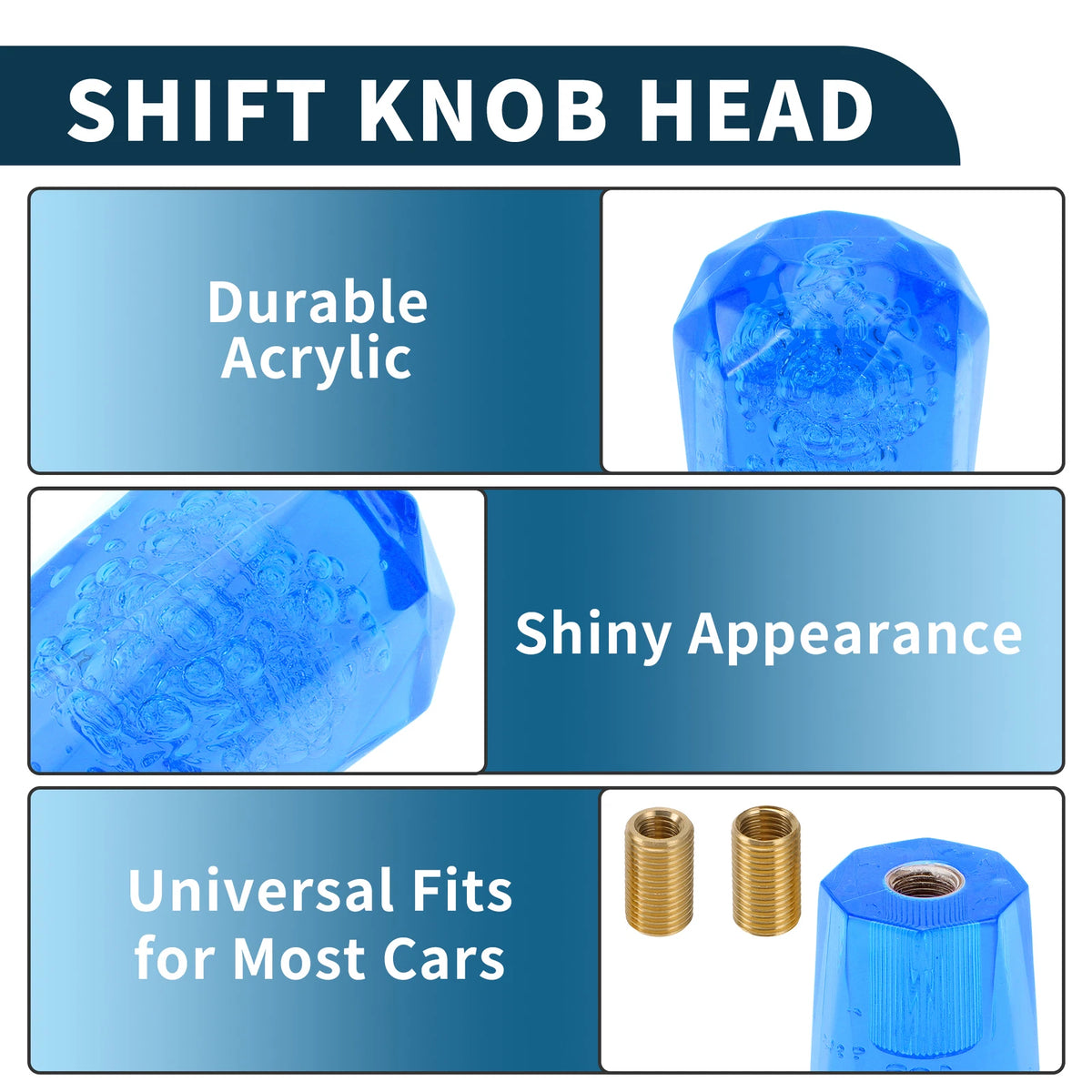 Set of 1 Gear Shifter Knob with 2 Adapters for Universal Fit (15cm)