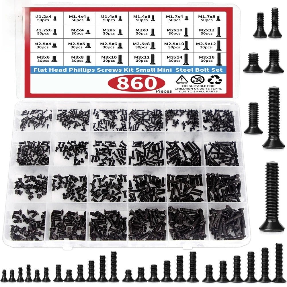 Flat Head Screw Kit for Eyeglasses Repair (Grade 4.8)