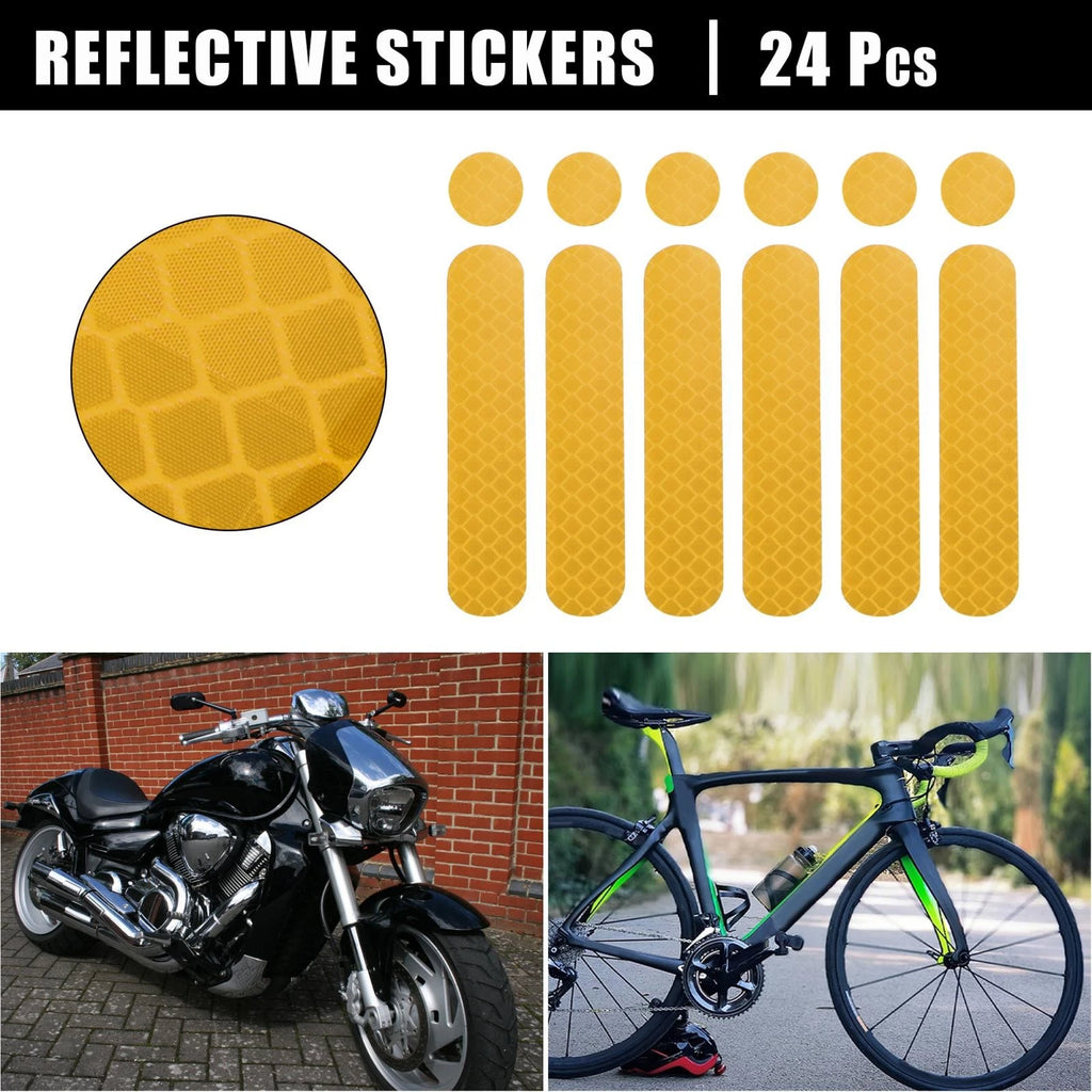 Reflective Safety Stickers 24pcs PET for Helmet Bicycle Motorcycle Yellow