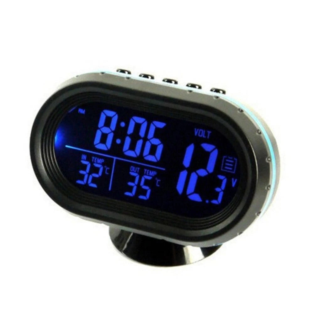 12V Car Clock Thermometer Voltmeter Gauge for Universal Vehicles