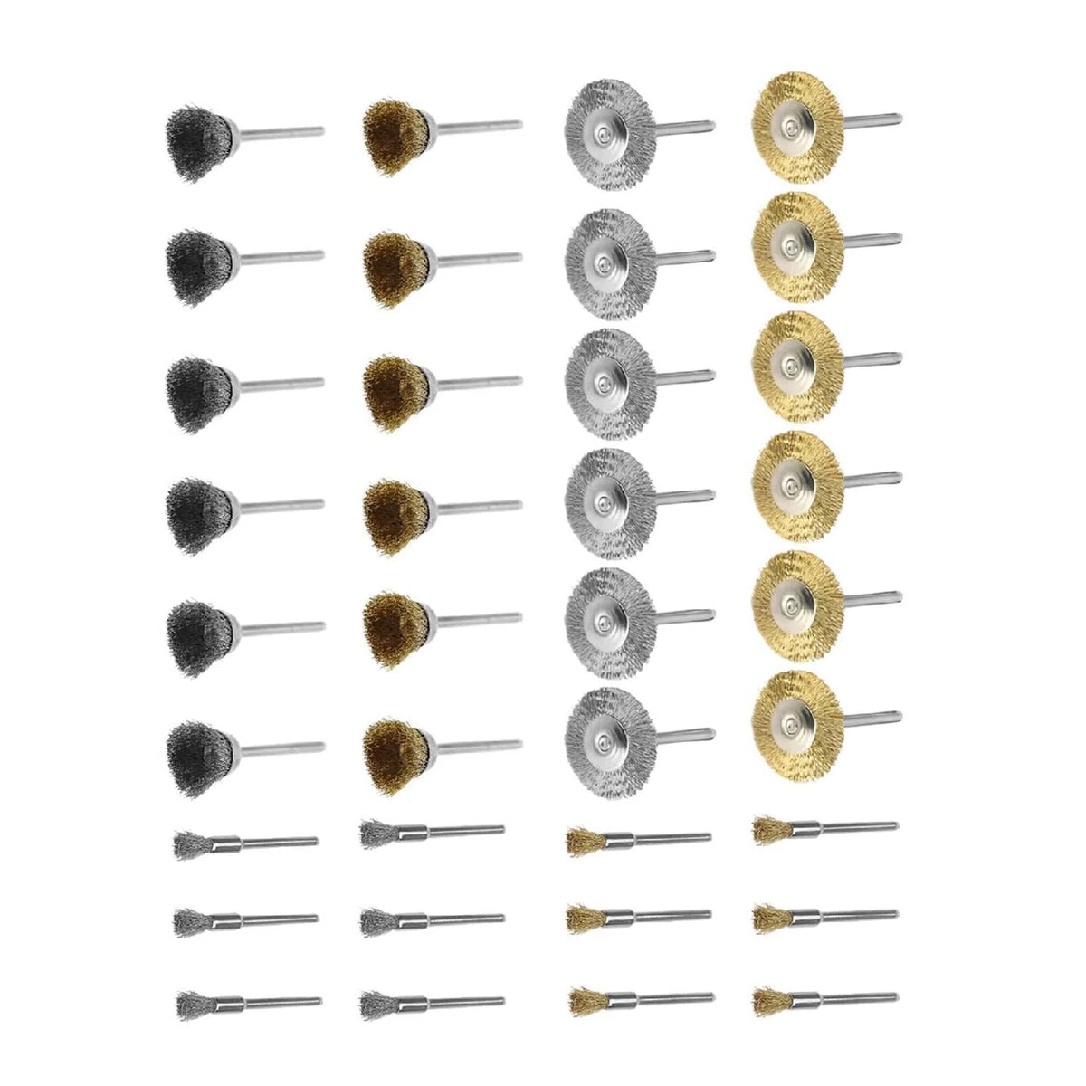 Wire Brush Set of 36 for Hand Drill - Steel Copper Mixed Wheel Cup 3mm Shank