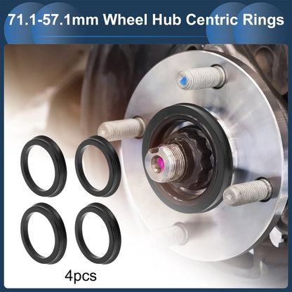 Set of 4 Wheel Hub Centric Rings 71.1mm to 57.1mm Black Polycarbonate