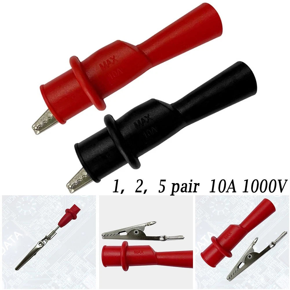 Crocodile Clip Probe Set of 2 Red and Black Silicone with 2mm Test Pinhole