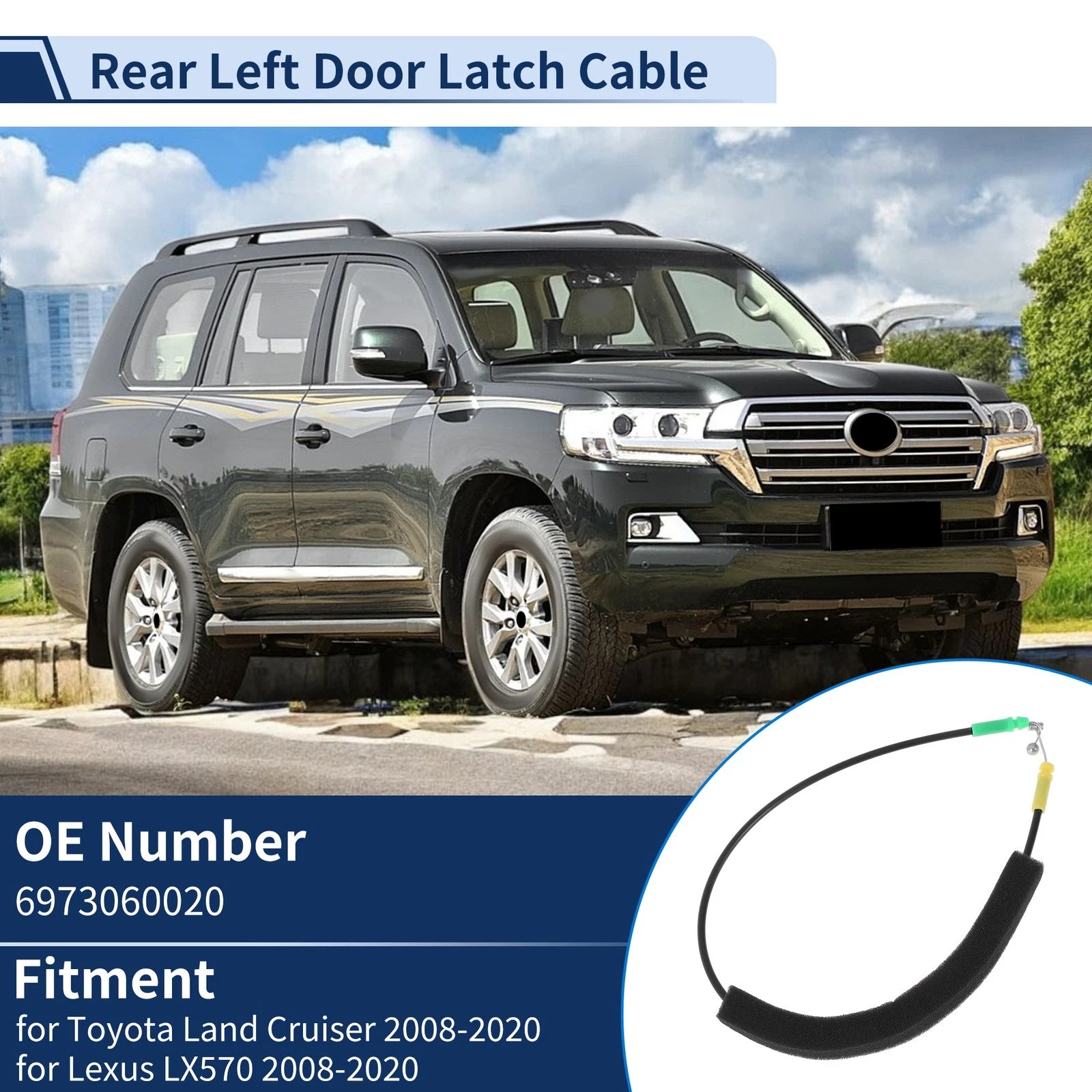Door Latch Cable Replacement for Toyota Land Cruiser 2008–2020 Rear Left