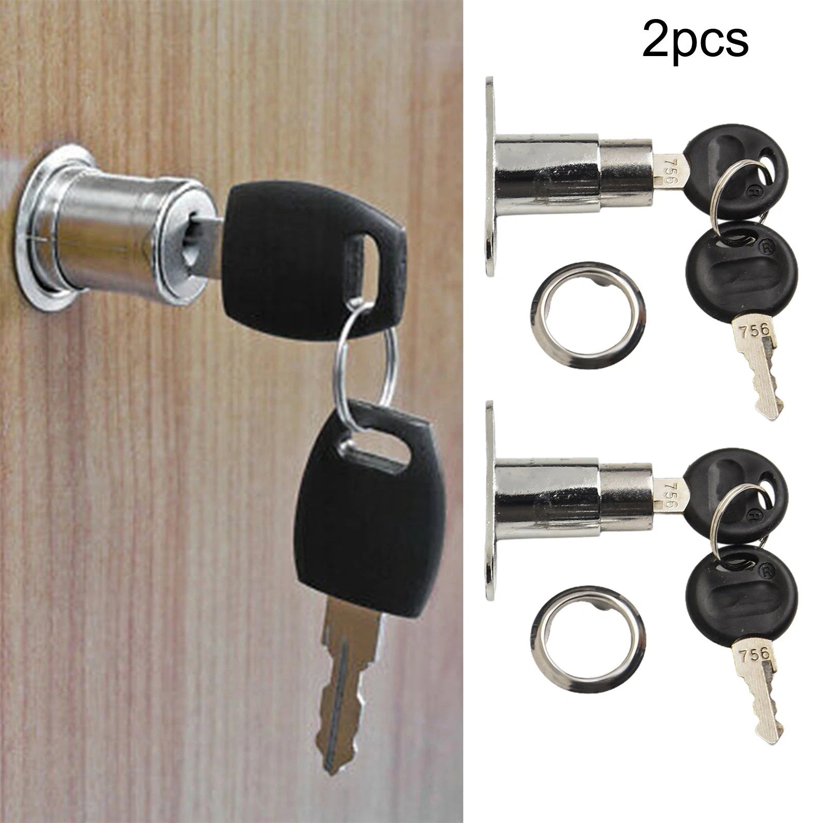 Set of 2 Cabinet Push Plunger-Lock Cylinder Locks for Home Tool