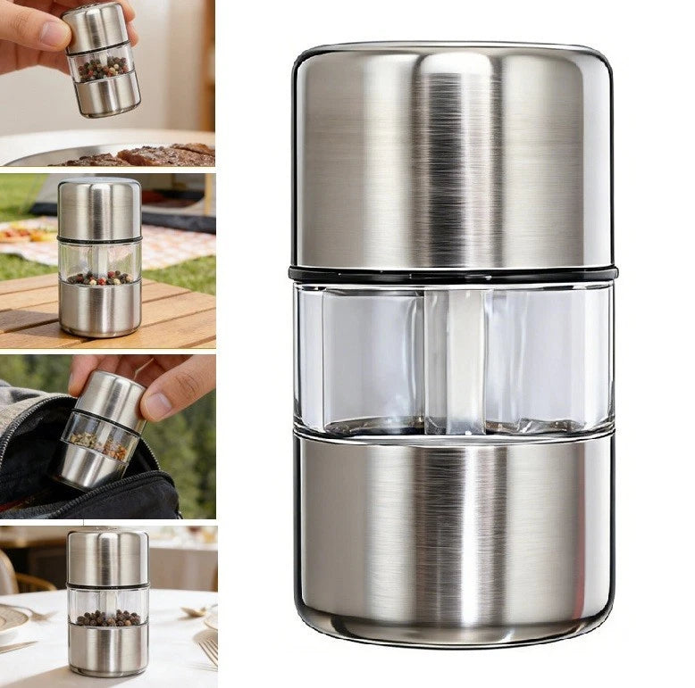 Compact Stainless Steel Pepper Grinder Manual Adjustable for Home Travel
