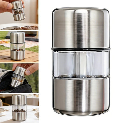 Compact Stainless Steel Pepper Grinder Manual Adjustable for Home Travel