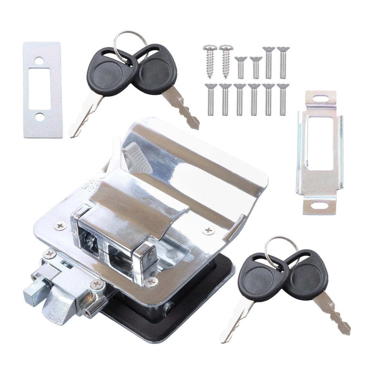RV Door Lock for Right-Hinged Models (3.75" x 2.75" x 1.5") - Chrome, 4 Keys