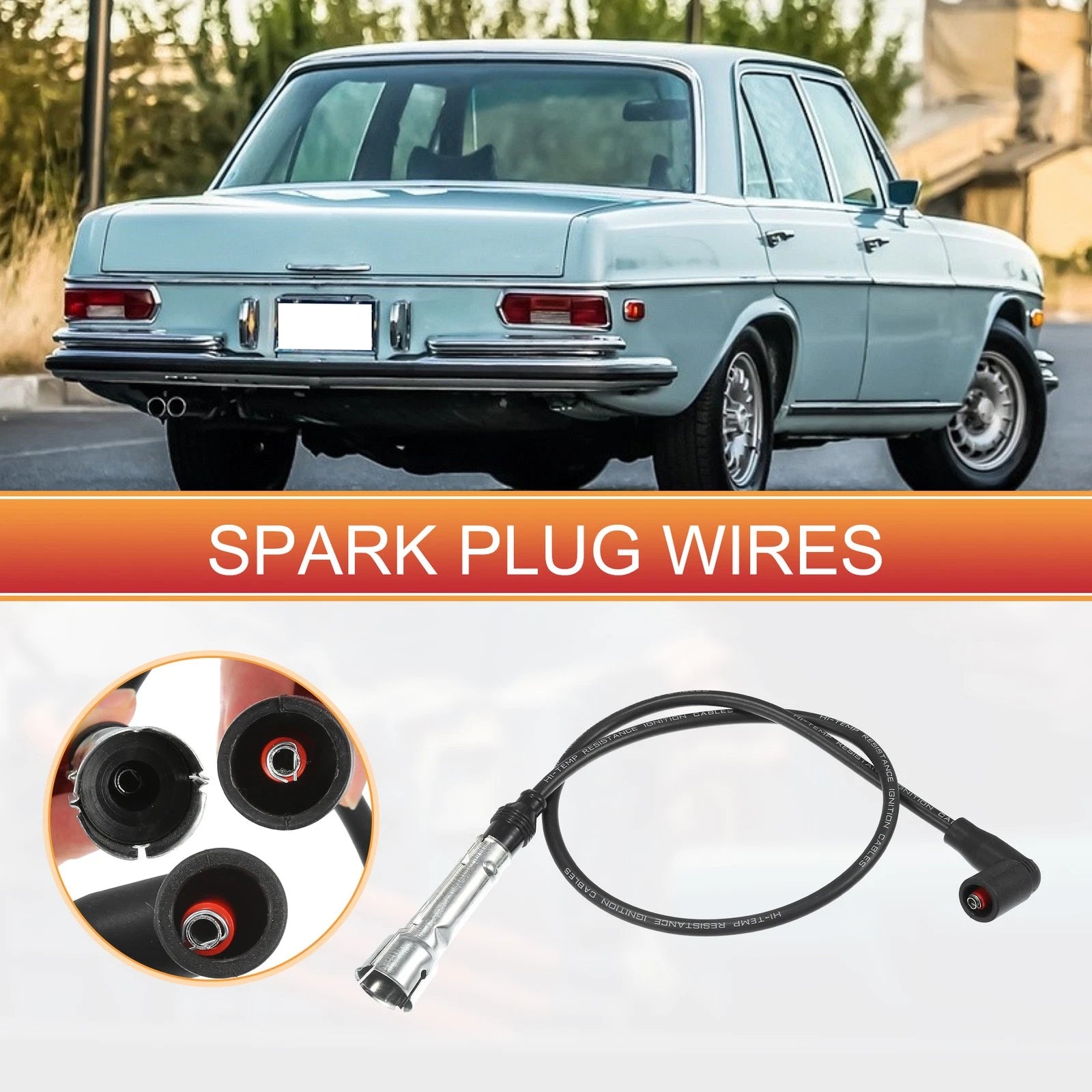 7pc Ignition Coil Spark Plug Wire Set for Mercedes W114 W123 (1973–1976)