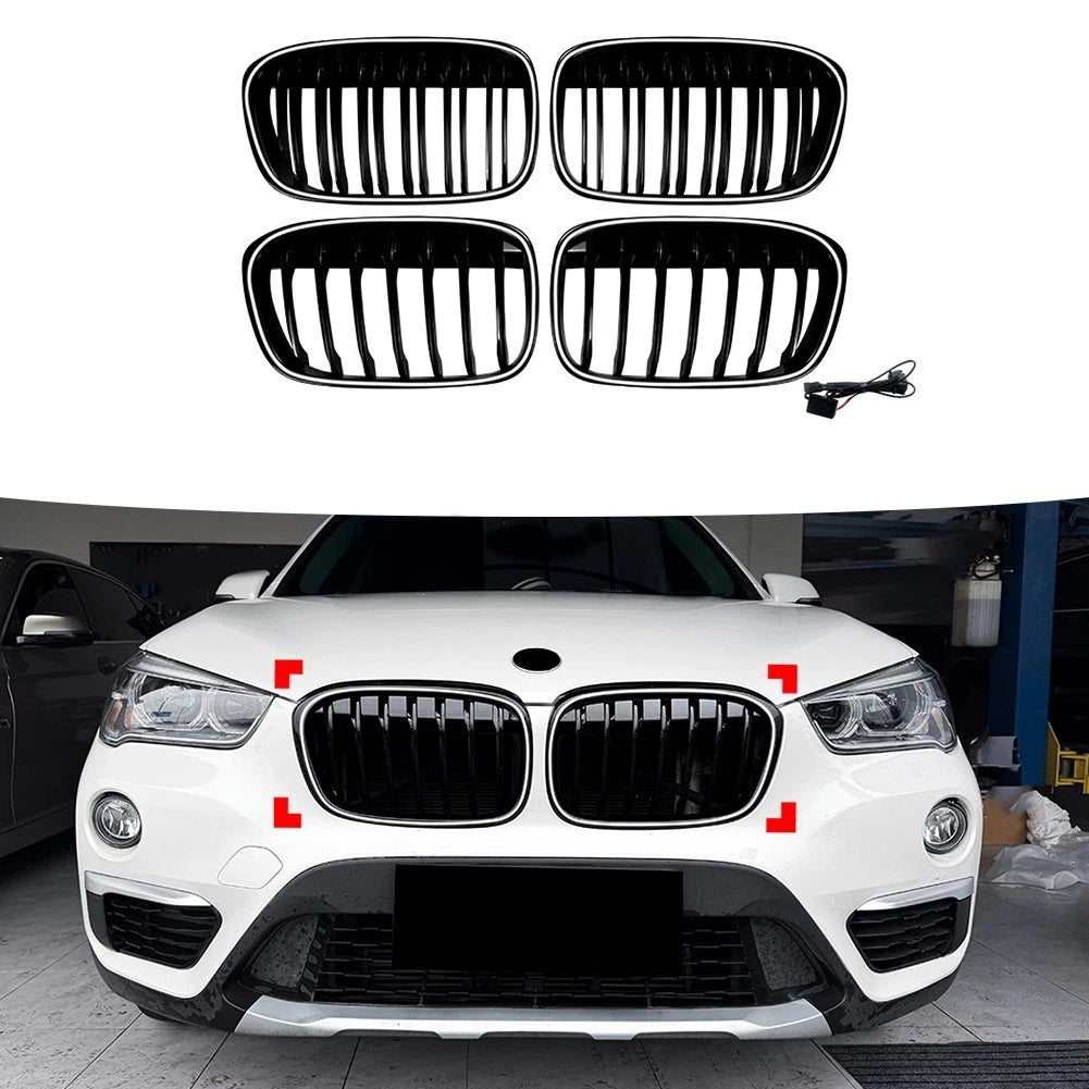 Front Bumper Upper Grille with Lights for BMW X1 (2015–2019)