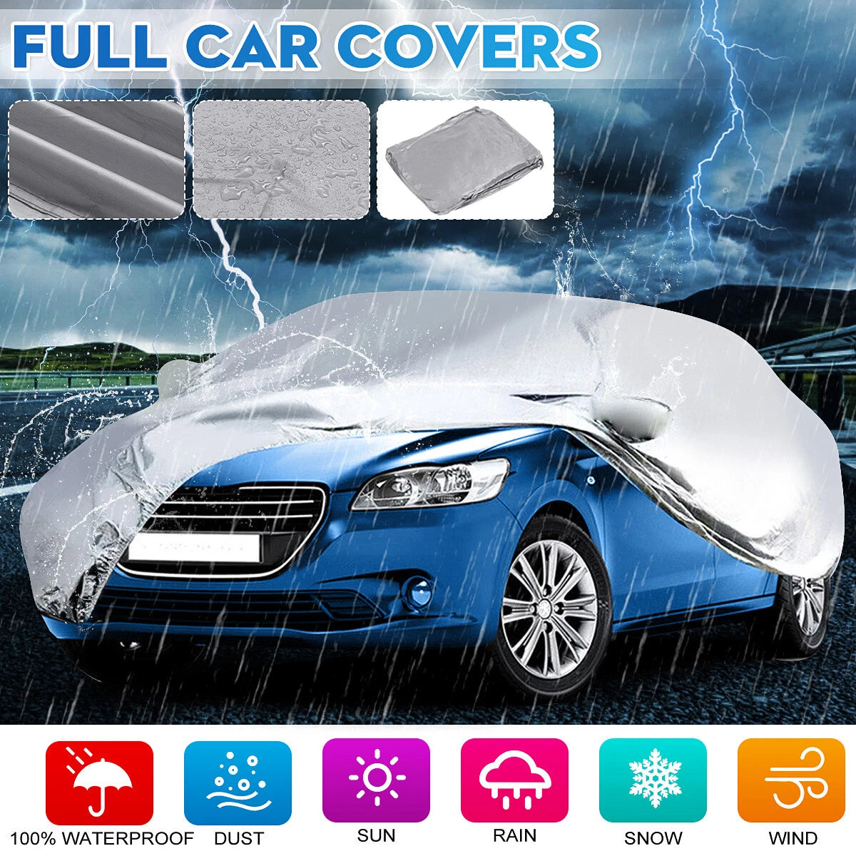 Silver Gray Full Car Cover for Outdoor Protection Waterproof XL (Universal)