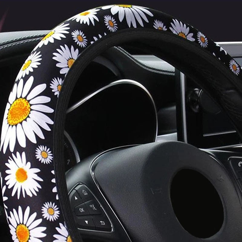 Steering Wheel Cover for Universal Fit (Daisy Printed)