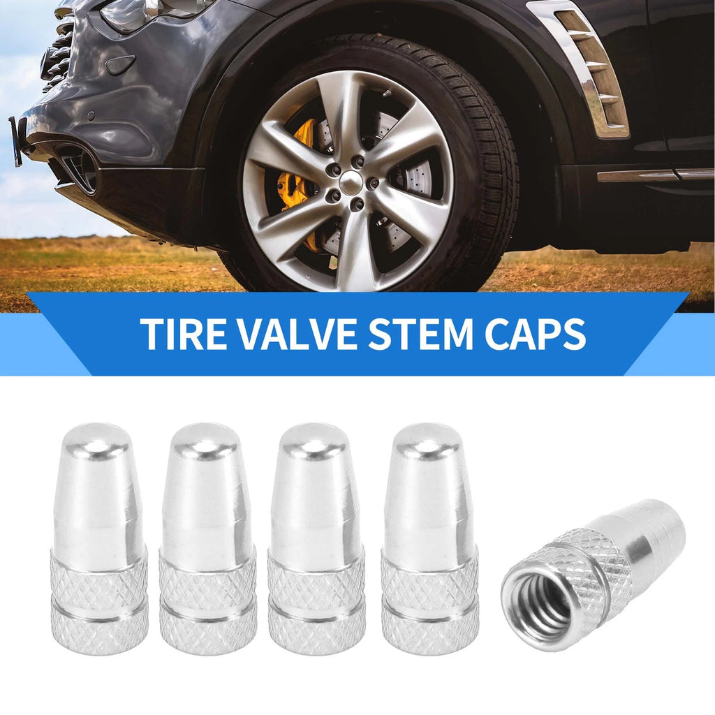 Tire Valve Stem Caps Replacement for Car SUV Bike RV 5 Pack (Silver)
