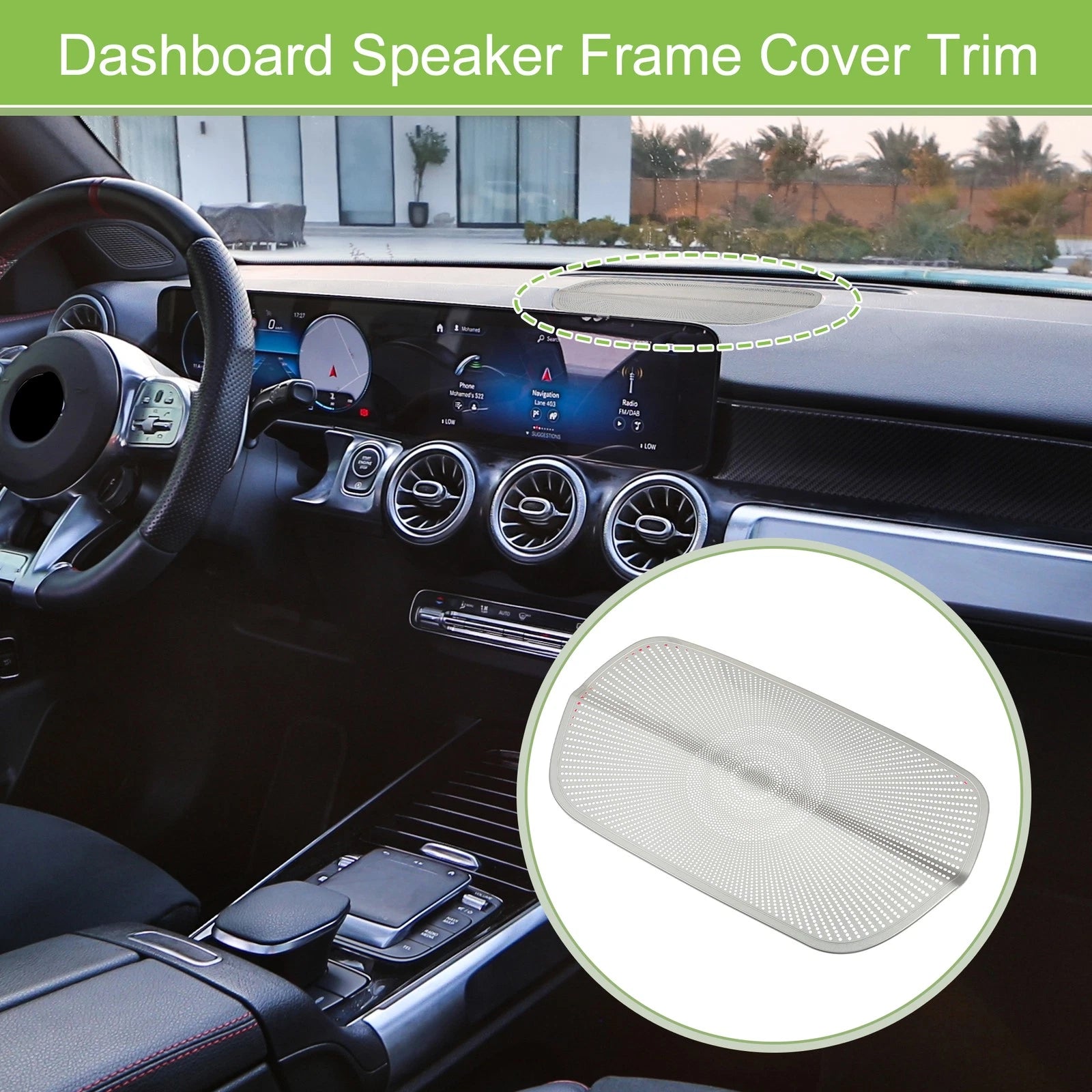 Dashboard Speaker Frame Cover Trim for Mercedes Benz GLB (2020–2022) Silver Tone