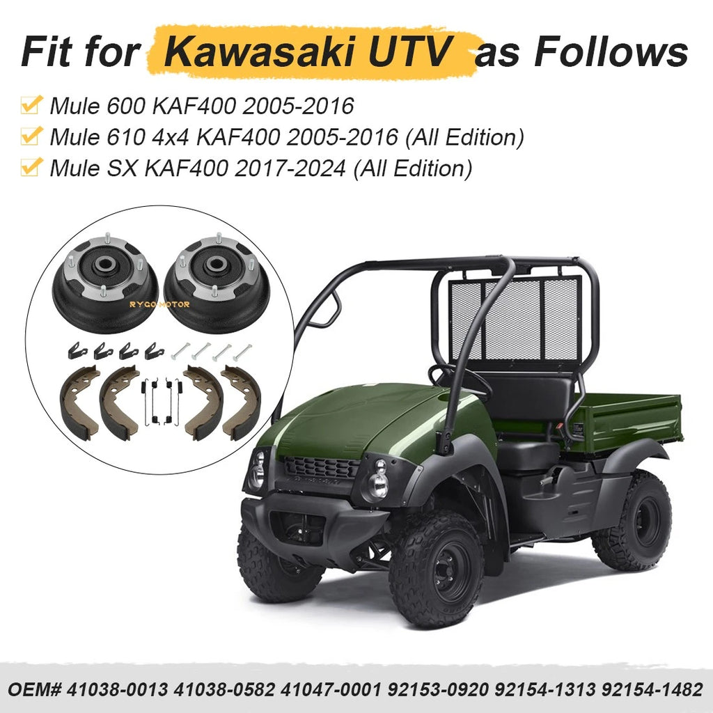 2X Front Brake Drum Kit W/Bolts & Shoes for Kawasaki Mule 600 610 SX (2016–2020)