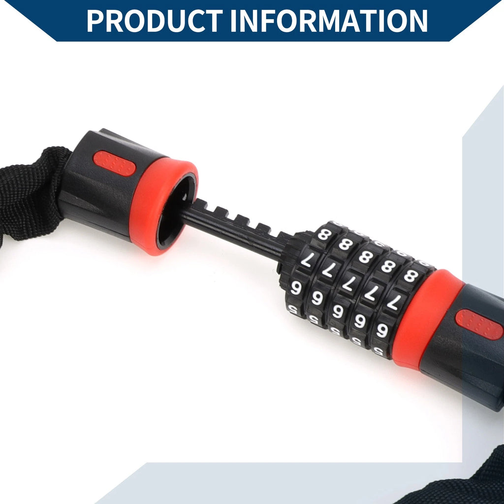 Bike Security Chain Combination Padlock 60cm Resettable 5 Digit Lock