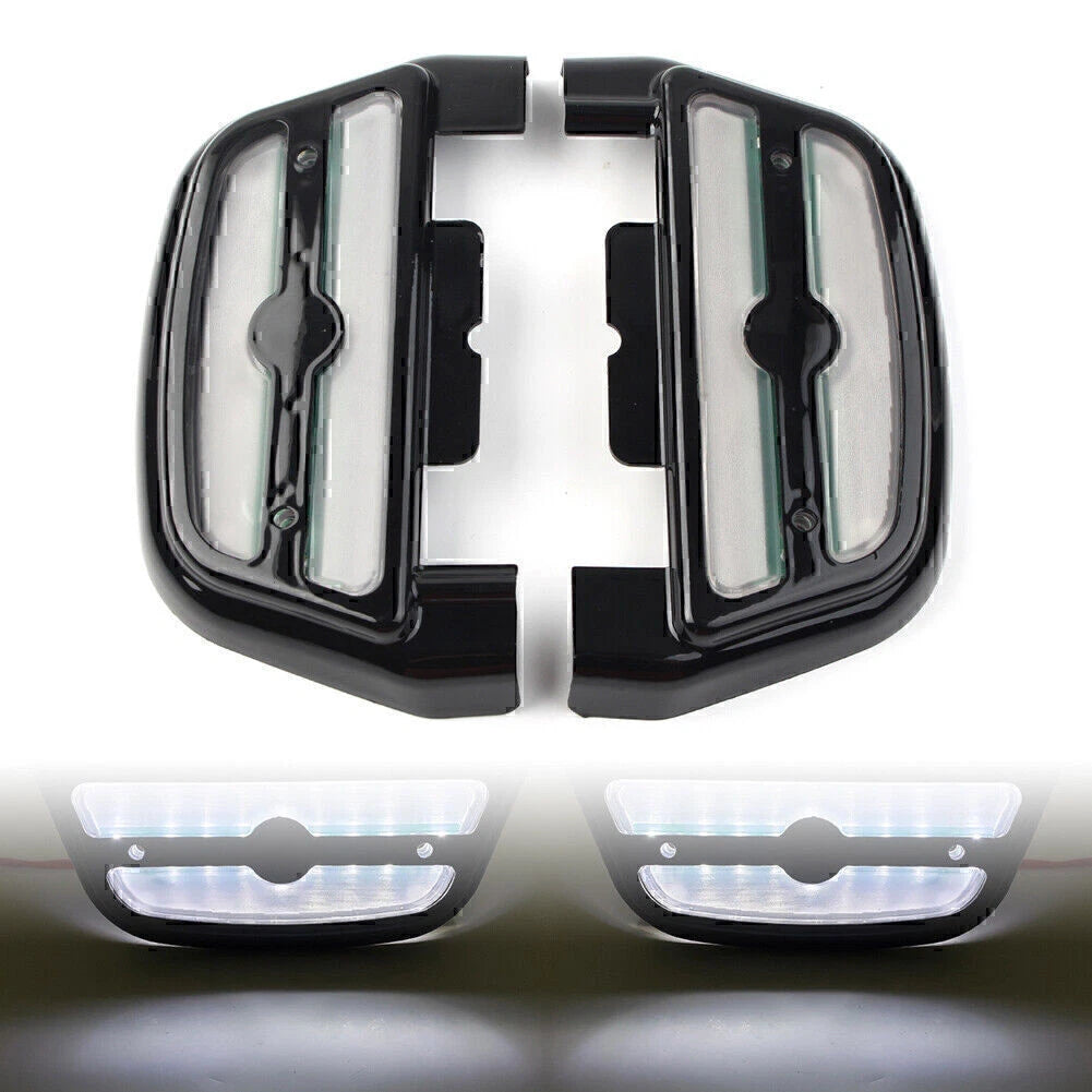 Pair White LED Light Footboard Covers for Harley Touring Road King