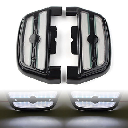 Pair White LED Light Footboard Covers for Harley Touring Road King