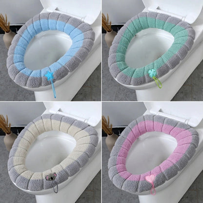 Washable Polyester Stretch Toilet Seat Cover - Thick Soft Padded Elastic Pad