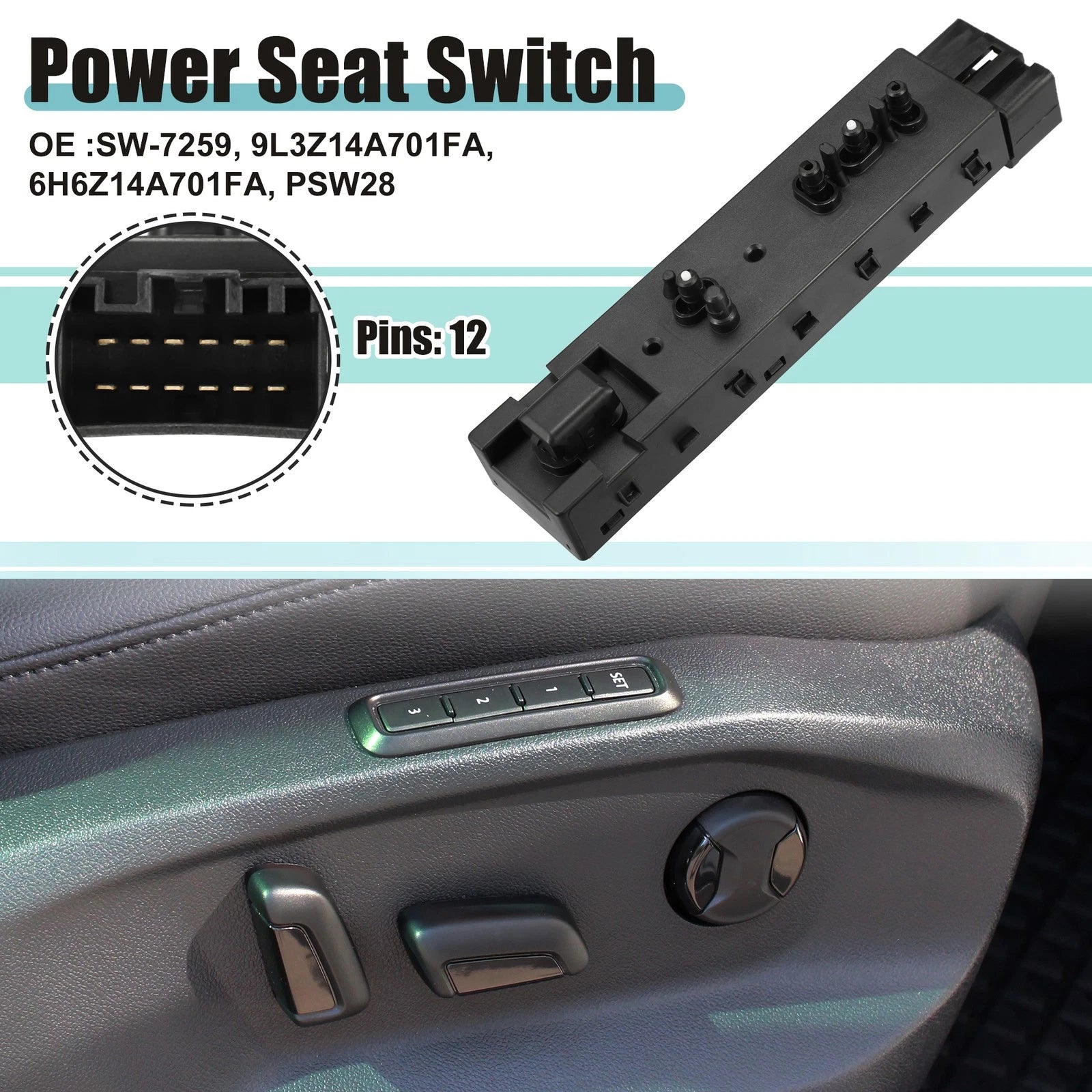 Front Right Power Seat Switch for Ford C-Max (2017–2018) No. 9L3Z14A701F A