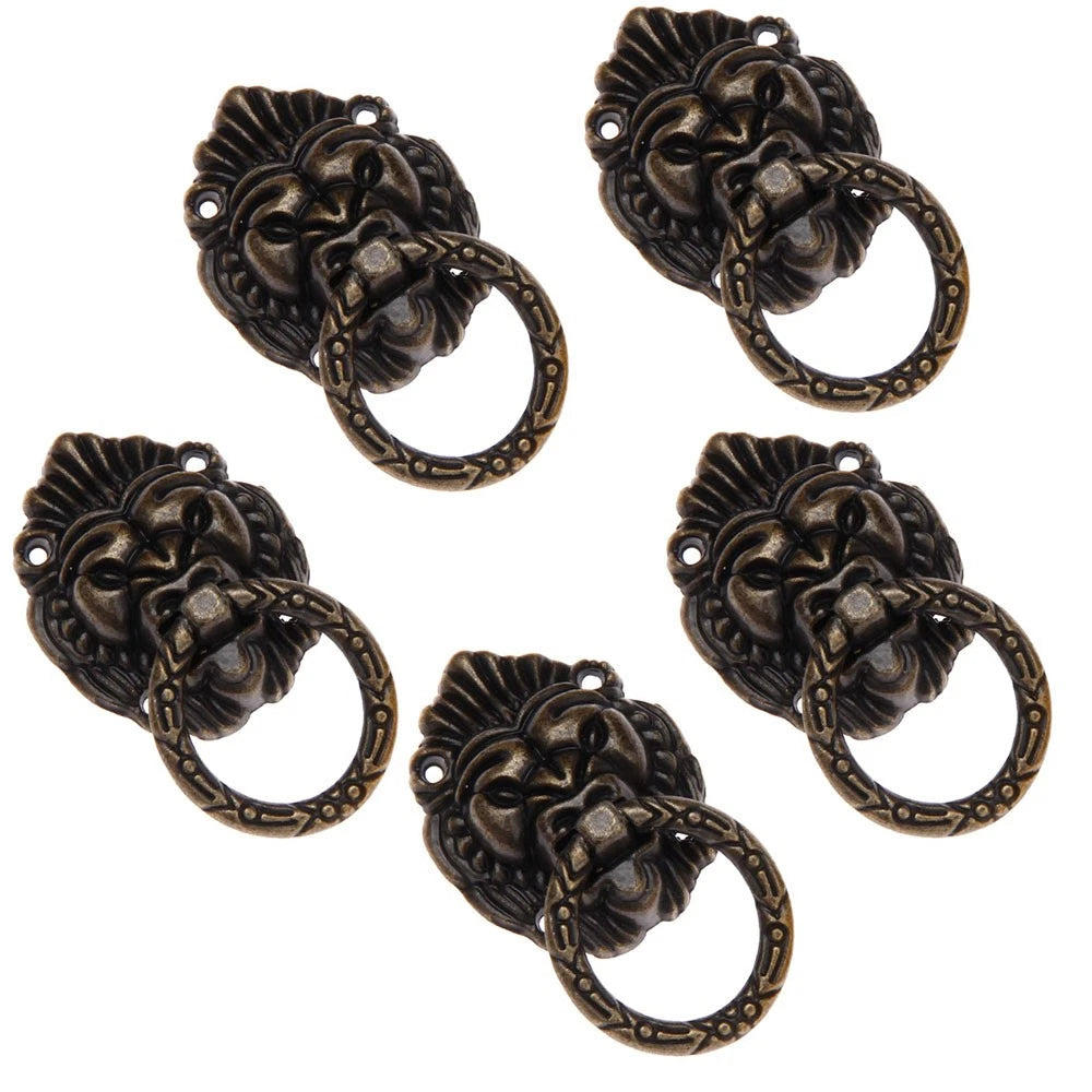 5Pcs Vintage Lion Head Drop Ring Pulls for Cabinets and Drawers