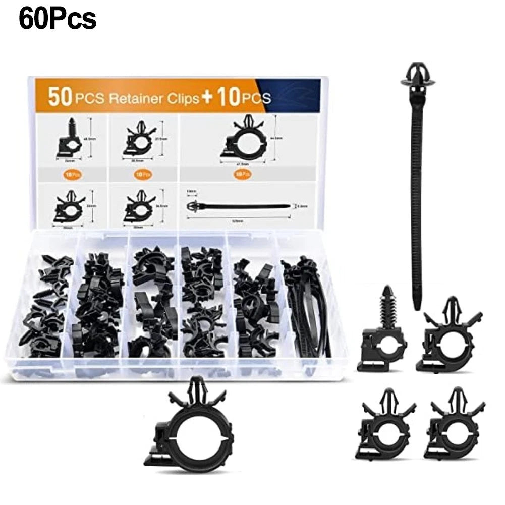 60-Piece Nylon Wire Routing Clips Kit for Auto Wiring (Universal)