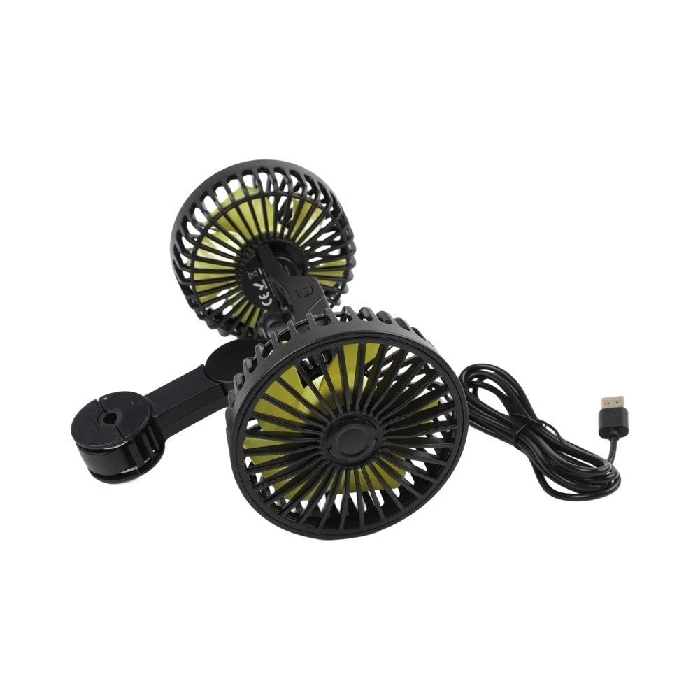 Dualhead USB Car Fan for Rear Seat Airflow Control (360 Degree Rotation)