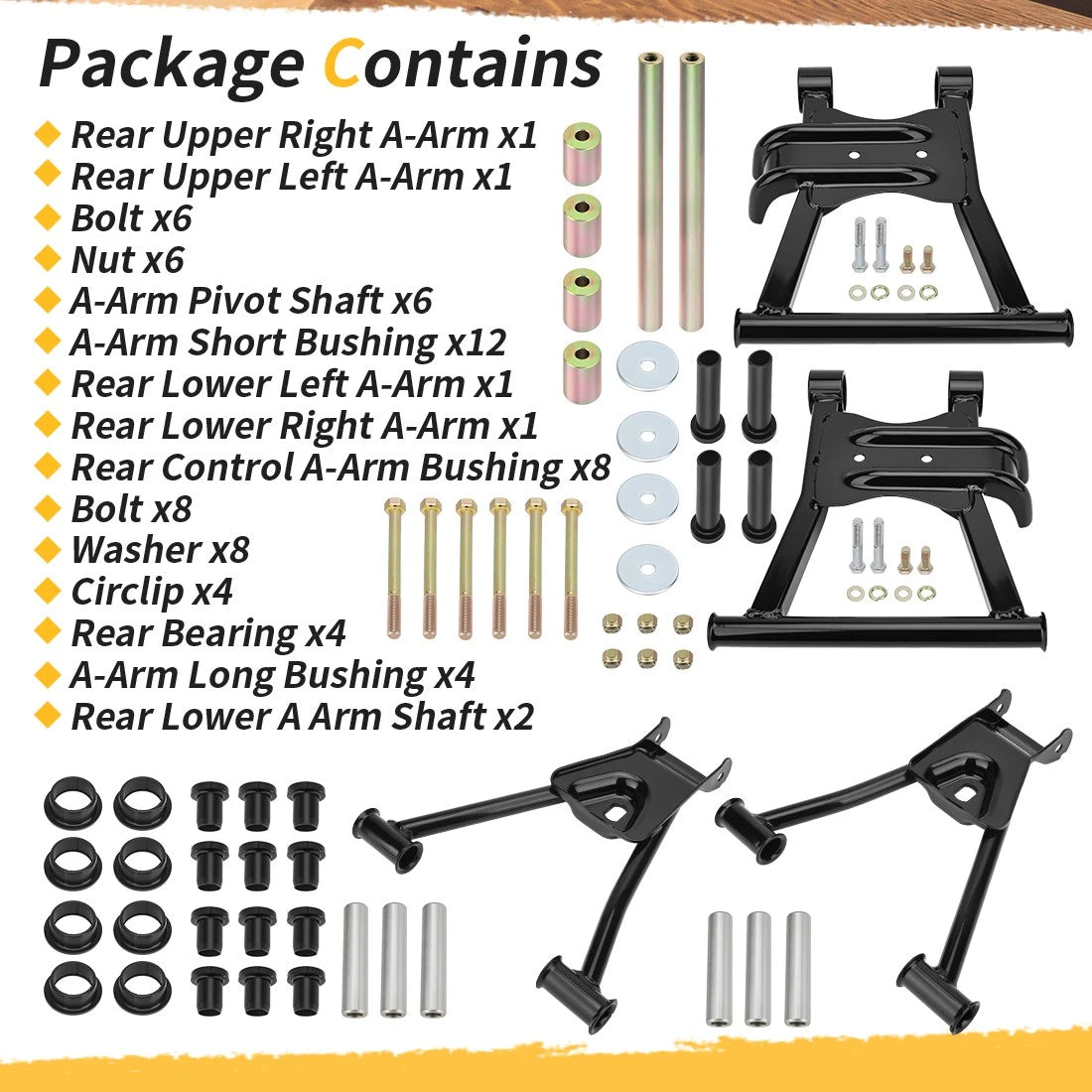 Rear Upper Lower A-Arm Kit Bushing for Polaris Sportsman 400 450 500 600 700 800 (2000–2014)