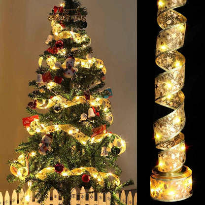 10m Battery Powered Christmas Tree Ribbon with 100 LED Lights Warm Light