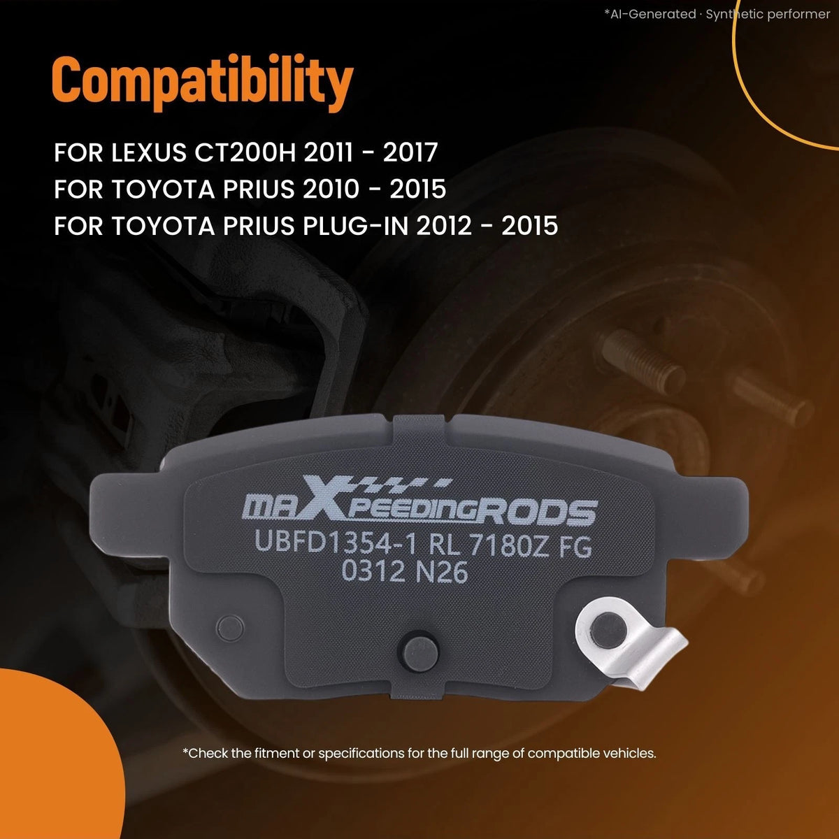 Front & Rear Ceramic Brake Pads Kit for Toyota Prius Plug-In (2012–2013)