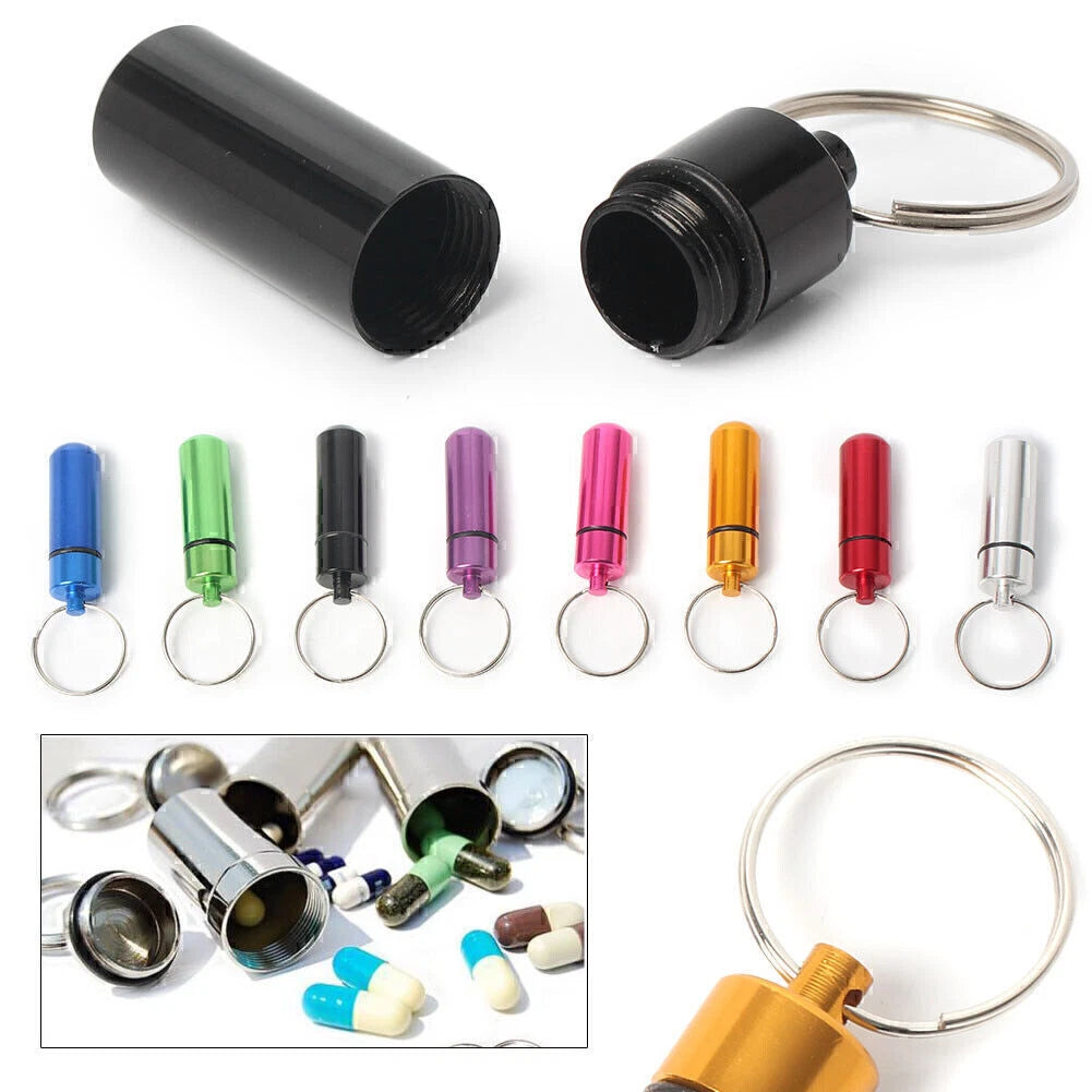 Waterproof Pill Box Case Keyring Aluminum Container for Outdoor Use