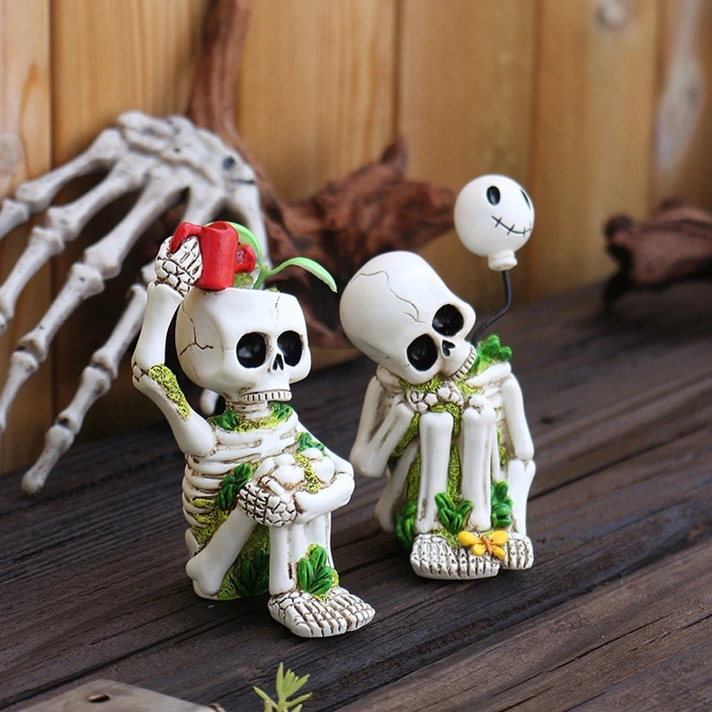 2X Resin Skull Decor Set for Table Shelf or Mantel