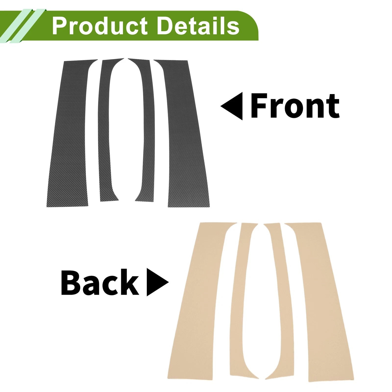 4 Pcs Pillar Window Trim for Dodge Ram (1994–2001) Carbon Fiber Pattern Black