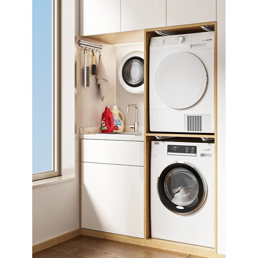Adjustable Clothes Rod Wall Mounted with 4 Removable Hooks for Storage