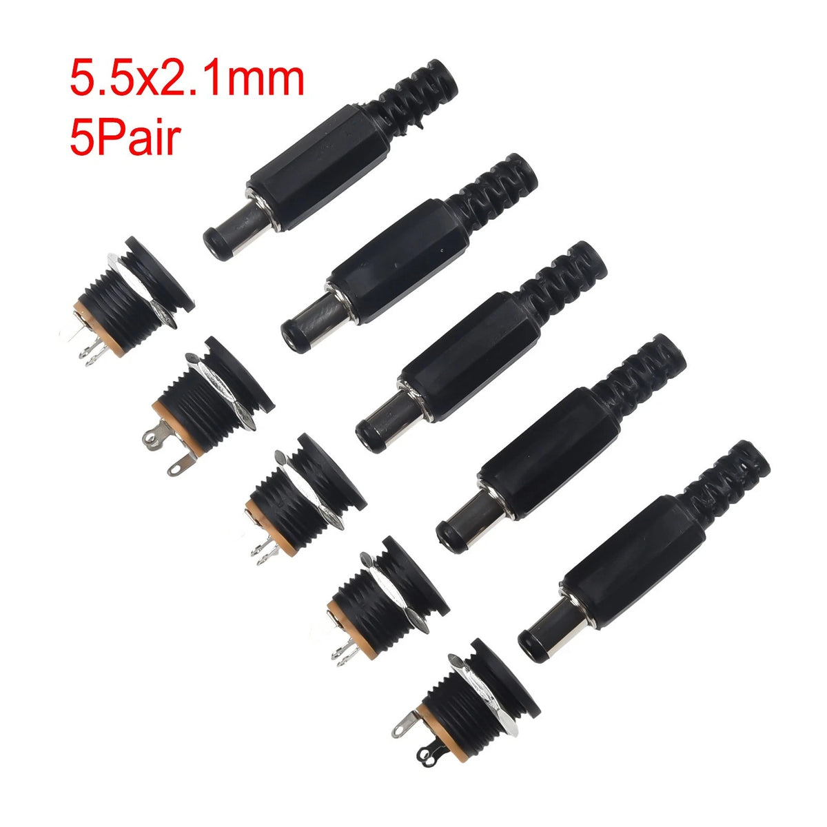 Set of 10 DC Power Connectors with Panel Mount Sockets for Electronics