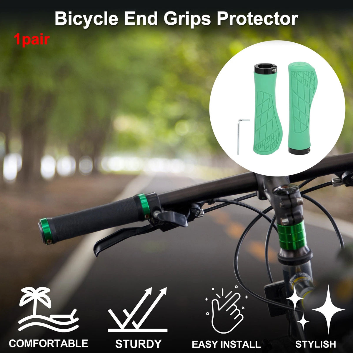 Bike Handlebar Grip Covers 134mm Lightweight End Grips for MTB Green