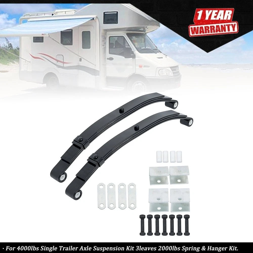 Single Trailer Axle Suspension Kit for 4000lbs Trailers (3 Leaves, 2000lbs Spring)