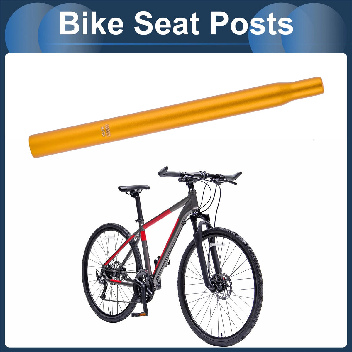 Seat Post 28.6x350mm Lightweight Replacement for Bike Seat Tube Aluminum