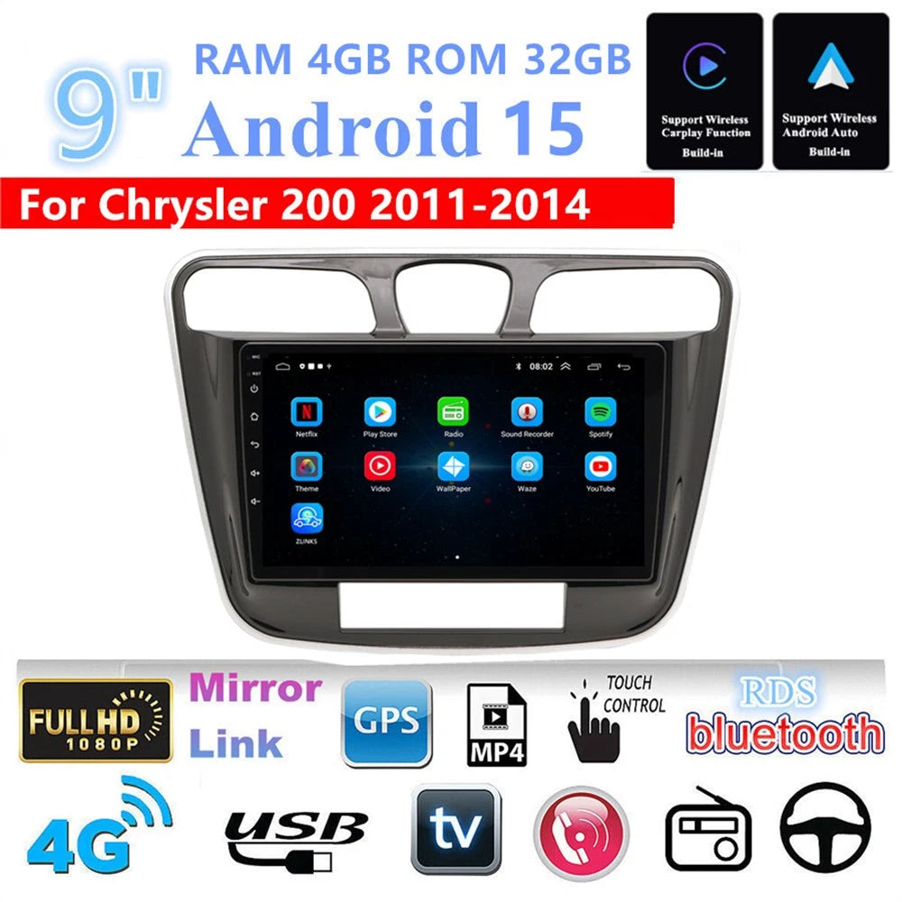 9'' Carplay GPS Navigation Stereo for Chrysler 200 (2011–2014)