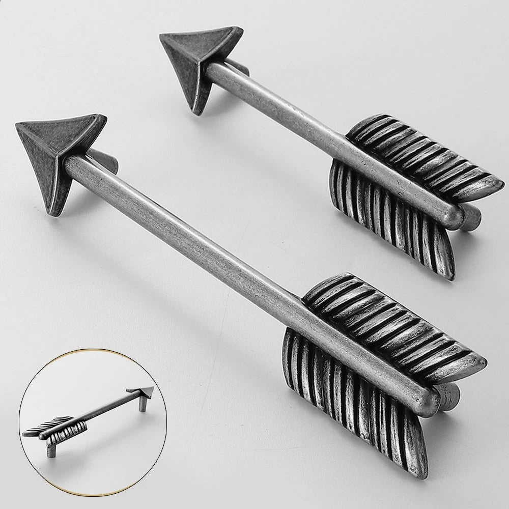2X Silver Arrow Door Pull Handle Knob for Kitchen Cabinet