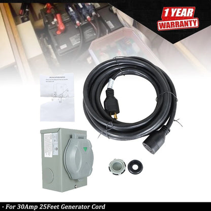 30A 25FT Generator Cord 14-30P/L14-30R for Power Inlet Box (Waterproof)