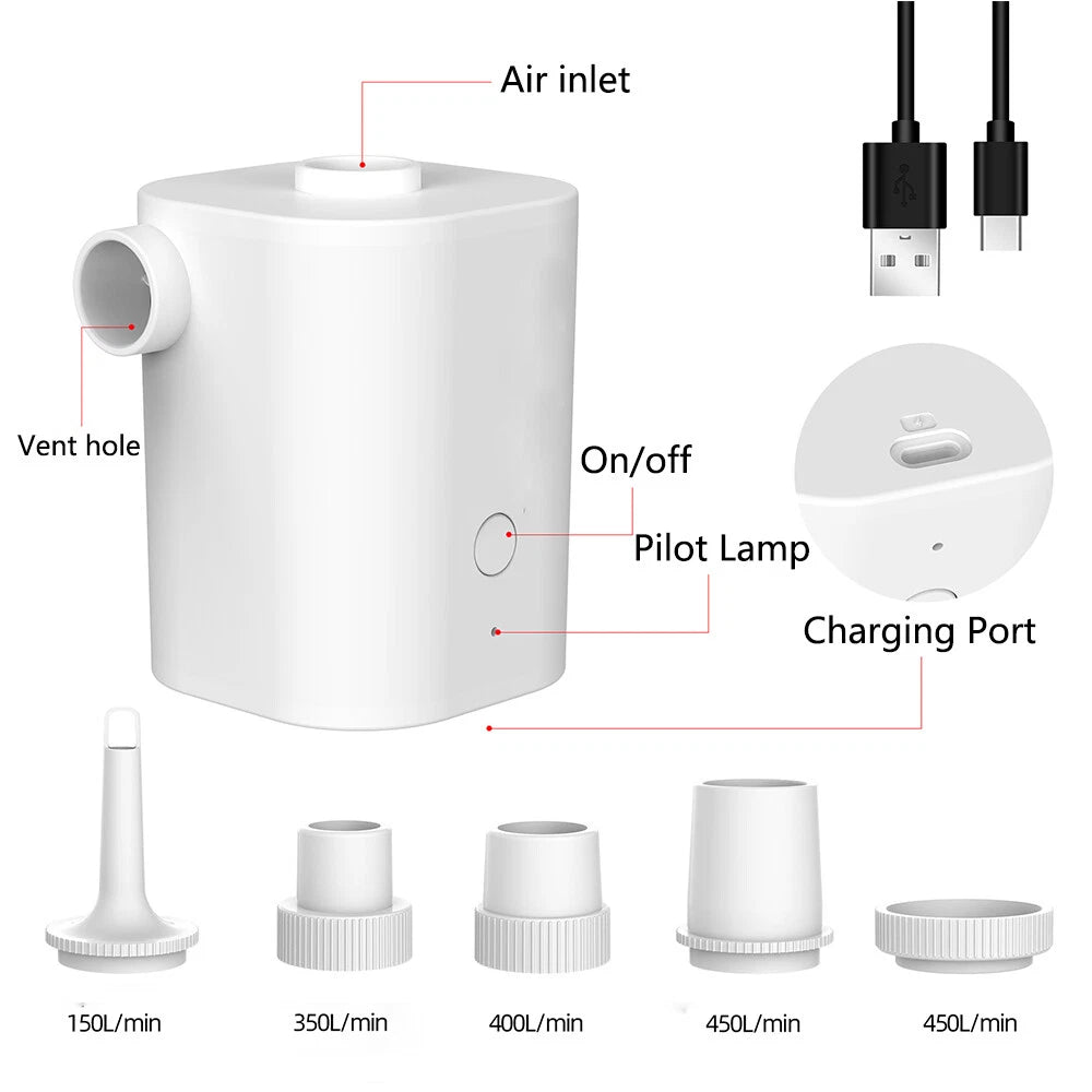 Portable Mini Air Pump for Universal Use (USB Rechargeable, 2500mAh)