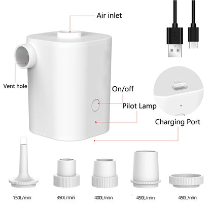 Portable Mini Air Pump for Universal Use (USB Rechargeable, 2500mAh)