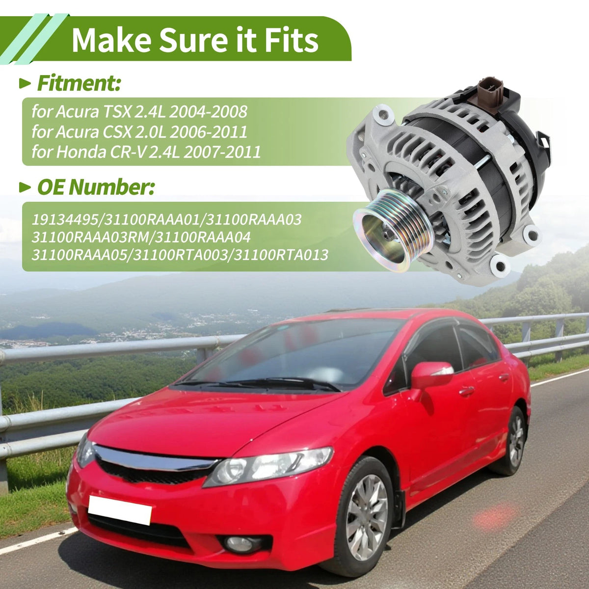 Alternator for Honda Civic (2006–2011) 2.0L 105A 12V No.31100RTA003