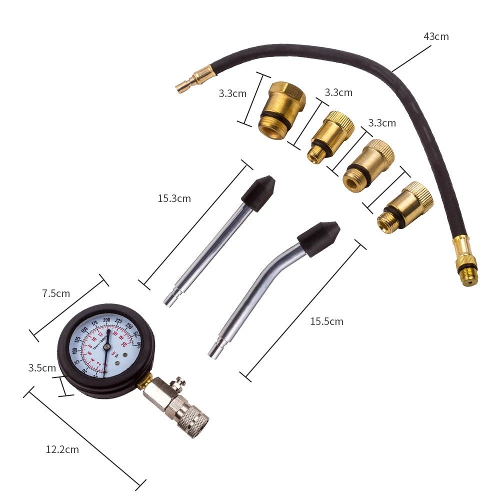 Engine Cylinder Compression Pressure Tester Gauge Tool Kit for All Models (0-300 PSI)