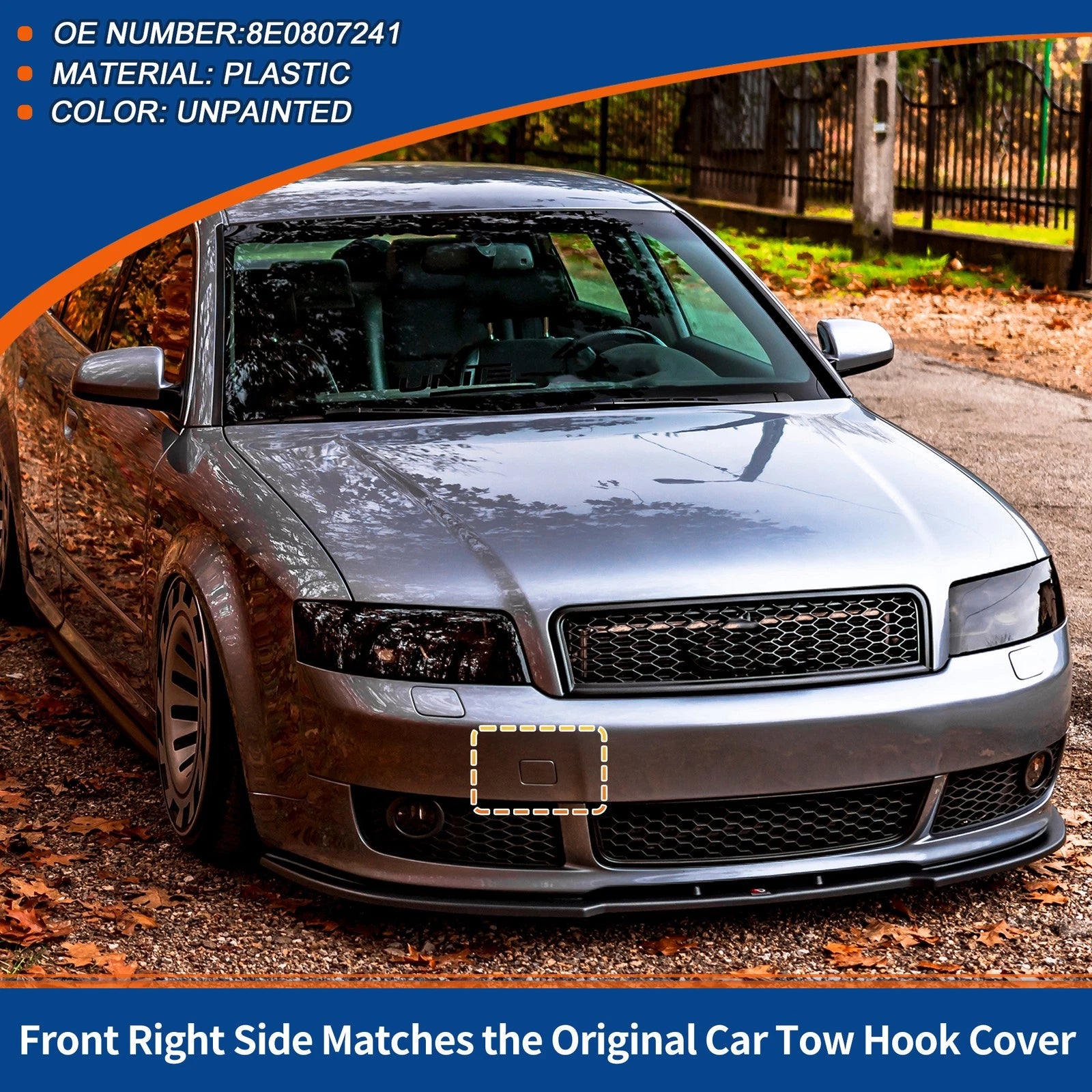 Front Car Bumper Tow Hook Cover for Audi A4 B6 (2002–2005) Unpainted