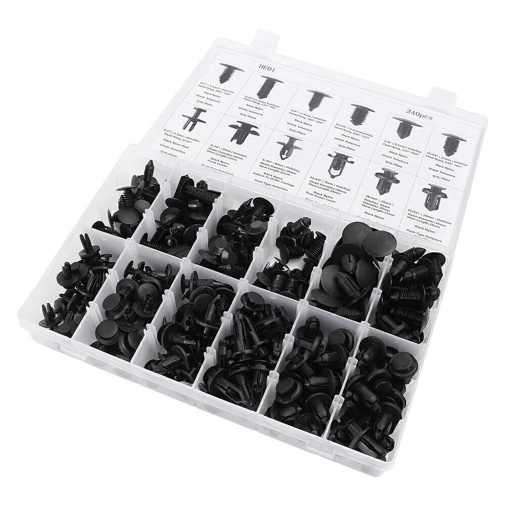240 Pcs Car Push Pin Rivet Trim Clip Panel Body Interior Assortment Kit