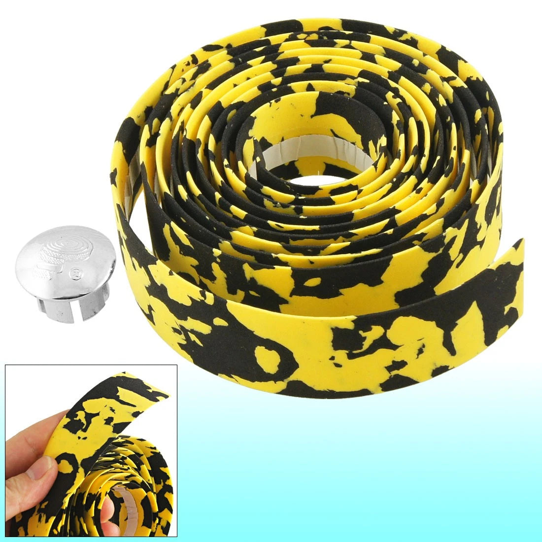 Anti Slip Handlebar Tape Replacement for Bike Yellow Silver Tone Connector