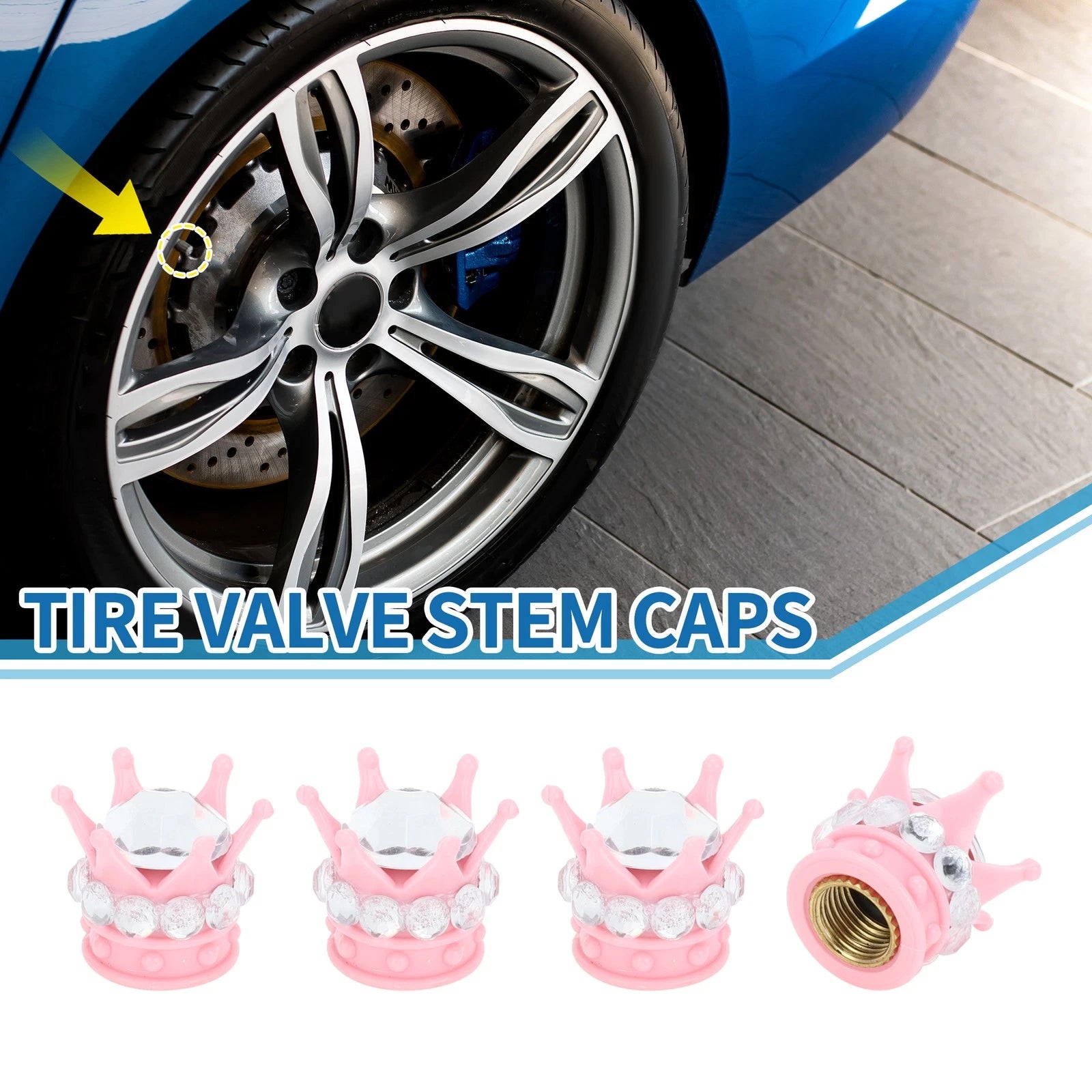 Tire Valve Stem Caps Replacement for Car SUV Bike 4 Pack (Pink Silver)