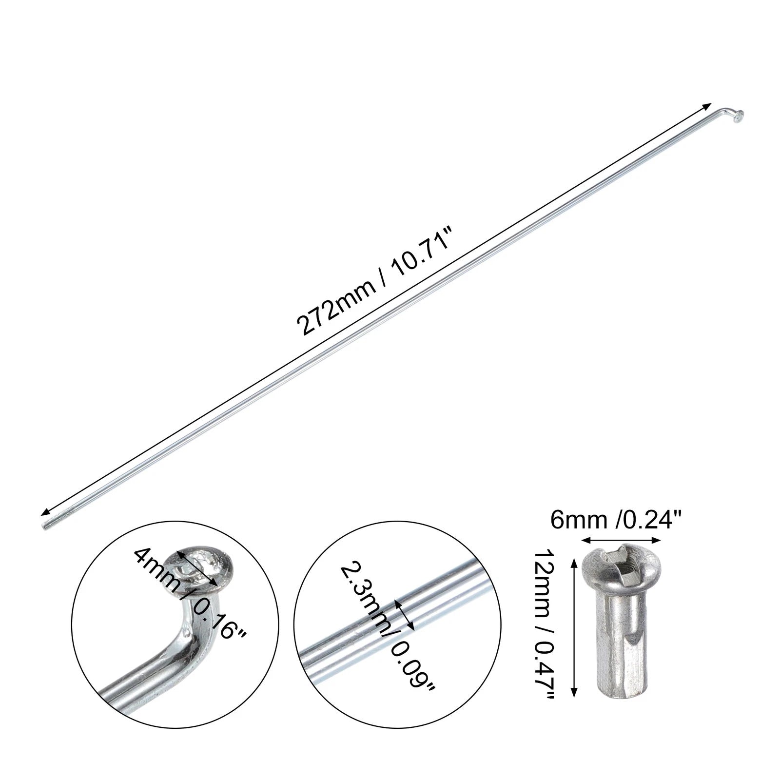 Bicycle Spokes Kit Galvanized 13G 272mm with Nipples for Most Bikes